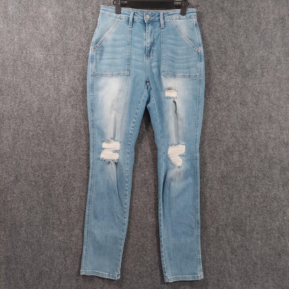 Judy Blue Boyfriend Jeans Womens 11/30 Blue Light Wash Distressed Stretch 30x30